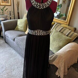 One by Eight Black Halter maxi gown Embellished waist & neckline Size 16 Wedding